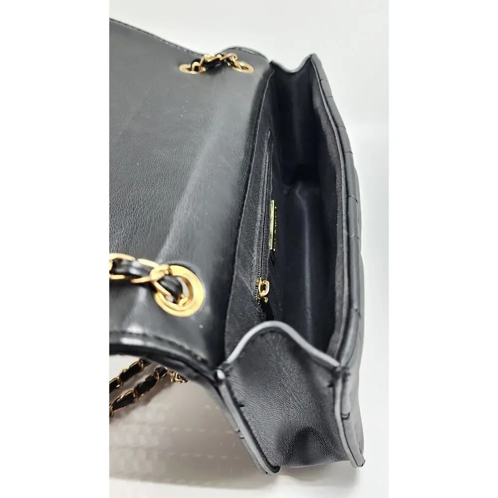 BAM FOREVER Leather Clutch Purse Black Magnetic Snap Quilted Leather Purse Small